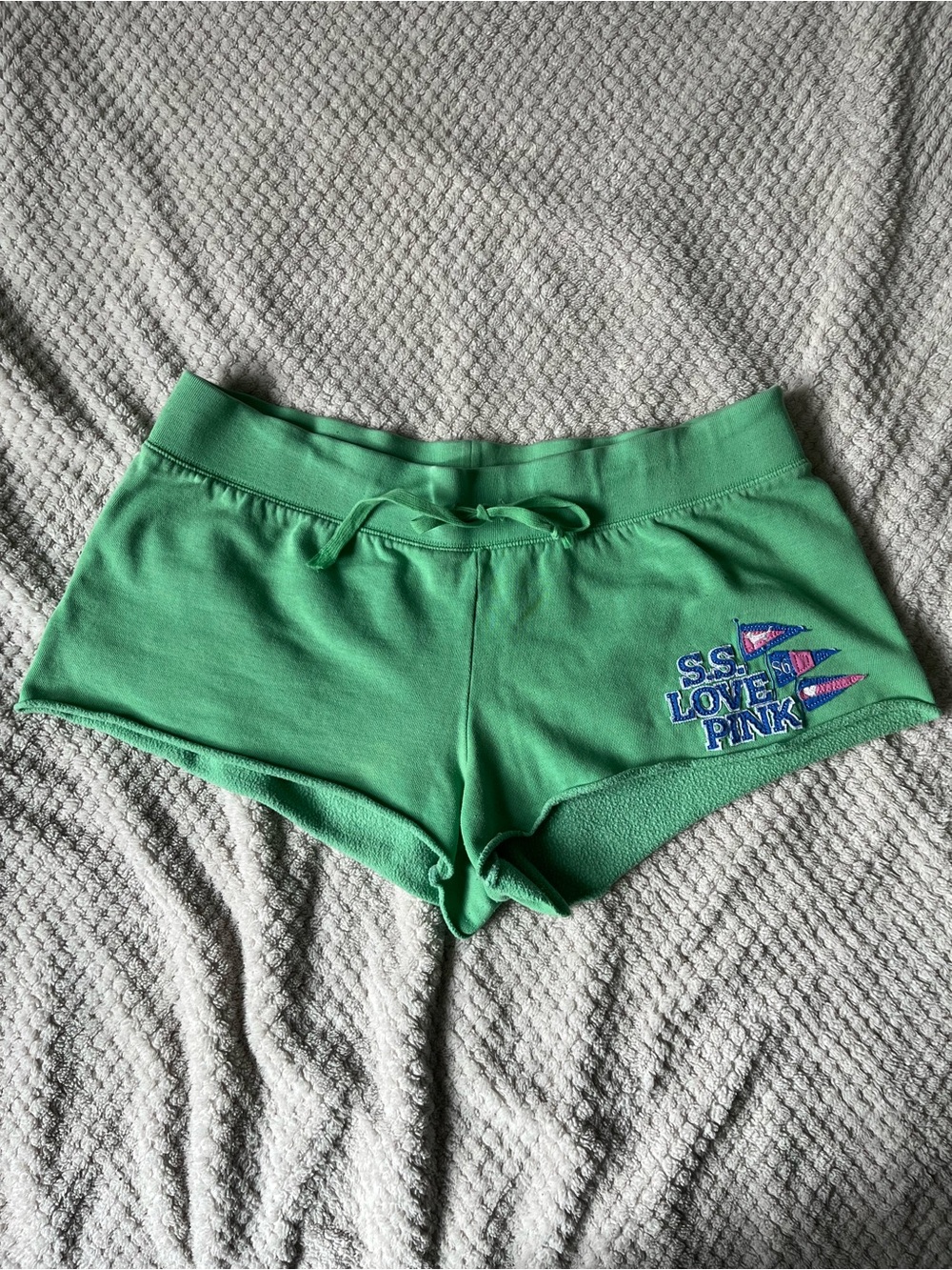 vintage y2k PINK Victoria's Secret Bright Green Logo Athletic Shorts